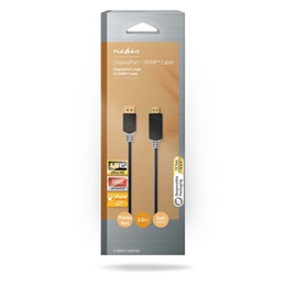 Nedis DisplayPort - HDMI kábel (DisplayPort dugó / HDMI dugó, 2 m, 4K@30Hz, aranyozott, antracit)