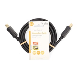 Nedis DisplayPort kábel (DisplayPort dugó / DisplayPort dugó, aranyozott csatlakozók, 2 m, 4K@60Hz, fekete)