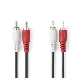 Nedis RCA sztereó audio kábel (2x RCA dugó / 2x RCA dugó, 10 m, fehér, piros)