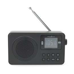 Nedis RDFM2225BK bluetooth hordozható FM rádió (v5.3, 1900mAh belső akku, max. 10 óra, 1 W, USB-C, 3,5 mm, fekete)