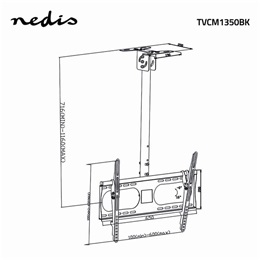 Nedis TVCM1350BK mennyezeti TV/monitor tartó konzol (42-65", dönthető, forgatható, VESA 100x100-600x400, 45kg, fekete)