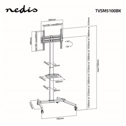 Nedis TVSM5100BK kerekes gurulós TV/monitor állvány (32"-55", VESA 100x100-400x400, 35kg, fekete)