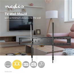 Nedis TVWM2070BK fali tartó (fix, VESA 200x200–900x600, 75 kg, faltávolság 30,5 mm, fekete)