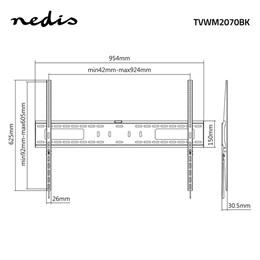 Nedis TVWM2070BK fali tartó (fix, VESA 200x200–900x600, 75 kg, faltávolság 30,5 mm, fekete)