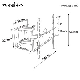 Nedis TVWM3551BK mozgatható fali TV/monitor tartó (37"-80", 35 kg, VESA 200x200/300x300/400x400/600x400, dönthető, kihúz