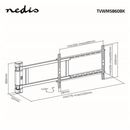Nedis TVWM5860BK motoros fali konzol (32-75", VESA 400x400, 600x400, max. 60 kg, faltáv 56 mm, távirányítós, fekete)