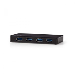 Nedis UHUBU3420BK USB hub (4xUSB-A, USB 3.2 Gen 1, tápkábel 1,45 m, fekete)