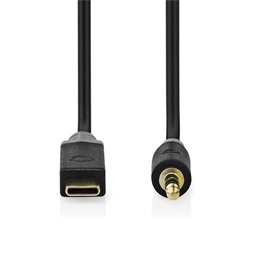 Nedis USB-C - 3,5 mm sztereó jack kábel (USB-C dugó / 3,5 mm jack dugó, aranyozott csatlakozók, 1 m, fekete)