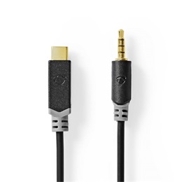 Nedis USB-C - 3,5 mm sztereó jack kábel (USB-C dugó / 3,5 mm jack dugó, aranyozott csatlakozók, 1 m, fekete)