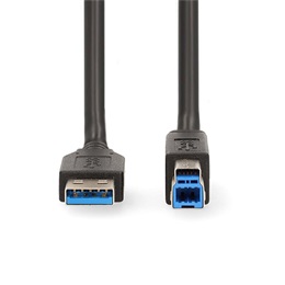 Nedis USB kábel (USB-A dugó / USB-B dugó, 2 m, USB 3.2 Gen 1, 5 Gbps, nikkelezett, fekete)