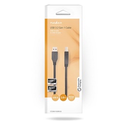 Nedis USB kábel (USB-A dugó / USB-B dugó, 2 m, USB 3.2 Gen 1, 5 Gbps, nikkelezett, fekete)