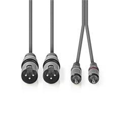 Nedis XLR audio kábel (2x XLR 3 tűs dugó / 2x RCA dugó, 1,5 m, sötétszürke)