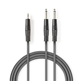 Nedis félprofi audio kábel (3,5 mm sztereó dugó / 2x 6,35 mm mono dugó, 3 m, sötétszürke)
