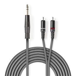 Nedis félprofi audio kábel (6,35 mm sztereó jack dugó - 2x RCA dugó, 3 m, sötétszürke)