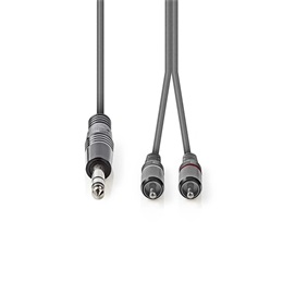 Nedis félprofi audio kábel (6,35 mm sztereó jack dugó - 2x RCA dugó, 3 m, sötétszürke)