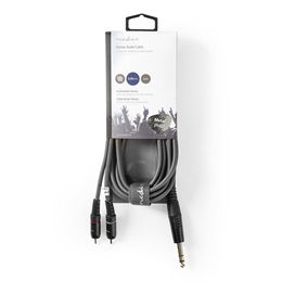 Nedis félprofi audio kábel (6,35 mm sztereó jack dugó - 2x RCA dugó, 3 m, sötétszürke)