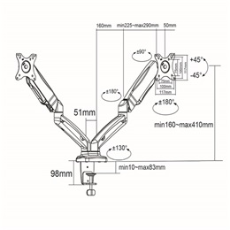 Nedis gázrugós dupla asztali monitor tartó (15-32", VESA 75x75/100x100, 8 kg, fekete)