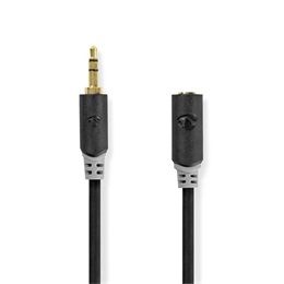 Nedis sztereó audió kábel (3,5 mm apa / 3,5 mm anya, egyenes csatlakozók, 5 m, antracit)