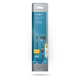 Nedis sztereó audió kábel (3,5 mm jack / 2x RCA, aranyozott csatlakozók, 1 m, antracit)