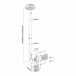 SBOX CPLB-28S mennyezeti fali konzol (23"-43", VESA 75x75-200x200, max 30 kg, dönthető, forgatható, fekete)