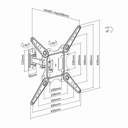 SBOX LCD-441 karos fali konzol (23"-55", VESA 400x400, dönthető, forgatható, max. 30 kg, fekete)