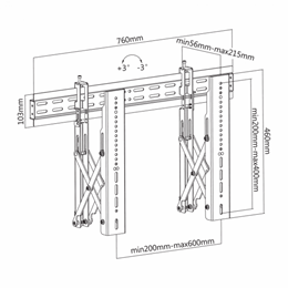 SBOX LVW02-46F videófal mátrix fali konzol (37"-70", VESA 200x200-600x400, max. 45 kg, fal távolság 56-215 mm, fekete)