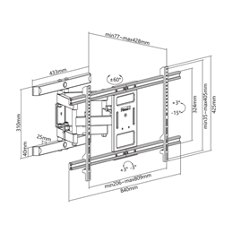 SBOX PLB-61486 fali konzol (43"-90", VESA 300x200-800x400, max. 60 kg, dönthető, forgatható, fekete)