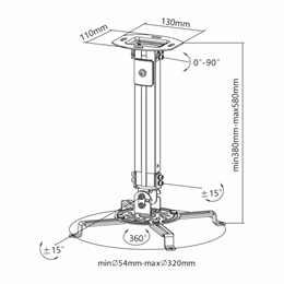 SBOX PM-18S mennyezeti projektor tartó konzol (360° forgatható, dönthető, terhelés 13,5 kg, magasságállítás 380-580 mm,