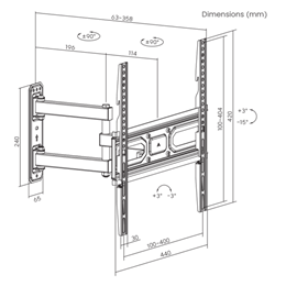 SBOX fali konzol PLB-3644-2 (32"-55", max. 35 kg, VESA 400x400, dönthető, fekete)