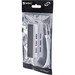 Sandberg 336-20 USB-C hub (4x USB-A 3.0, USB-C male, micro-USB tápbemenet 5V/2A, alumínium ház)