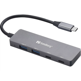 Sandberg USB-C hub (2x USB-A 3.0, 2x USB-C, 5Gbps, alumínium, ASW3410)