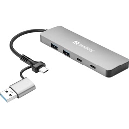 Sandberg USB hub (2xUSB-A 3.0, 2xUSB-C, 5 Gbit/s, RTS5411, 15 cm)