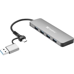 Sandberg USB hub (USB-C/A bemenet, 4x USB 3.0 A kimenet, 15 cm kábel, 5 Gbit/s)