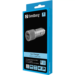 Sandberg autós töltő 48W (USB-C PD 30W, USB-A QC3.0 18W, 12-24V bemenet, alumínium ház)