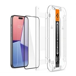 Spigen EZ Fit HD képernyővédő üveg (2.5d, tokbarát, ultravékony, 0.2mm, 9H, segédkeret, fekete)