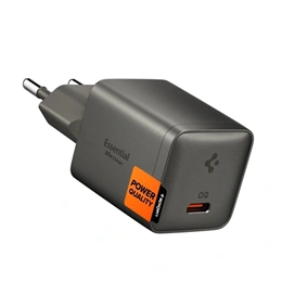 Spigen Essential EE301EU-GAN hálózati töltő type-c aljzat (30w, gan, pd gyorstöltő, sötétszürke)