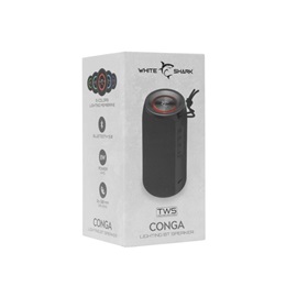 White Shark Conga bluetooth hangszóró (1800mAh belső akku, 8W, ipx6 vízálló, TWS, fekete)
