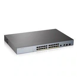 ZYXEL GS1350-26HP 24-port Gigabit rack switch (menedzselhető, 24x PoE, 2x Gigabit kombó SFP, 375W PoE)