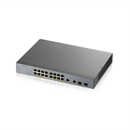 Zyxel GS1350-18HP 18-Port Gigabit switch (16x PoE, 250W, 2x Gigabit SFP kombó, menedzselhető, rackbe szerelhető)