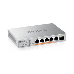 Zyxel XMG-105HP-EU0101F 5-port 2,5Gbps switch (4x PoE++ 60W, PoE összteljesítmény 70W, 1x SFP+ 10G, fémházas, asztali, v