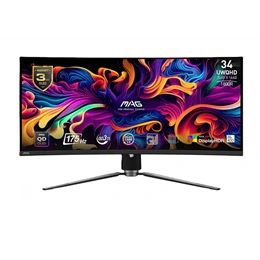 34" MSI MAG 341CQP monitor (QD-OLED, 3440x1440 UWQHD, 175Hz, ívelt 1800R, 0,03ms, DP+2xHDMI+USB-C, fekete)