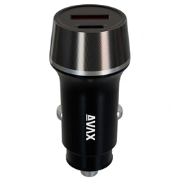 Avax CC304B Carly autós töltő (USB-C+USB-A aljzat, 38W, PD 3.0, fekete)