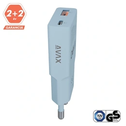 Avax CH641LB Nano Slim hálózati töltő (30W, GaN, USB-C PD3.0, USB-A QC3.0, ultravékony, világoskék)