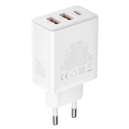 Baseus Cube hálózati gyorstöltő (30w, 1×usb type-c, 2×usb type-a, gan, pd3.0, pps, qc3.0, fehér)