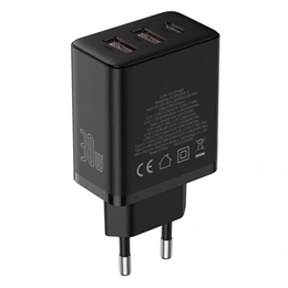 Baseus Cube hálózati töltő (30w, 1×USB Type-C, 2×USB Type-A, GaN, PD3.0, PPS, QC3.0, fekete)
