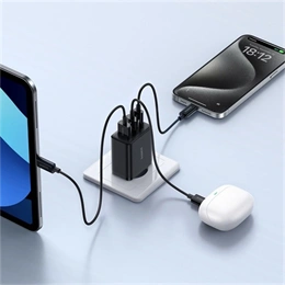 Baseus Cube hálózati töltő (30w, 1×USB Type-C, 2×USB Type-A, GaN, PD3.0, PPS, QC3.0, fekete)