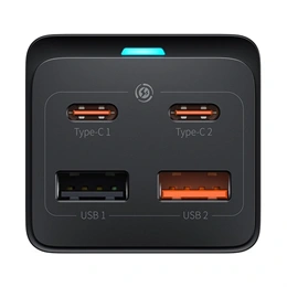 Baseus GaN3 Pro asztali töltőállomás (65 W, 1×CEE 7/3, 2×USB Type-A, 2×USB Type-C, 100 W USB Type-C kábel 1 m)
