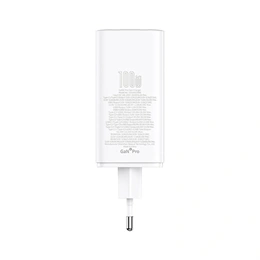 Baseus GaN6 Pro hálózati gyorstöltő (100W, GaN, 2×USB Type-C, 2×USB Type-A, 100W USB Type-C kábel 1m, fehér)