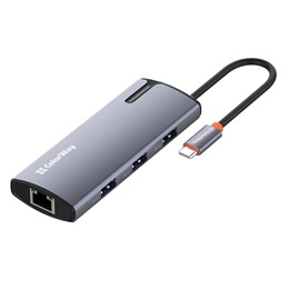 ColorWay CW-HUB03 USB-C dokkoló 6 az 1-ben (USB-C PD 100W, 3x USB 3.0, 1x USB 2.0, RJ45 Gigabit, sötétszürke)