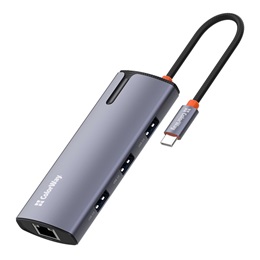 ColorWay CW-HUB03 USB-C dokkoló 6 az 1-ben (USB-C PD 100W, 3x USB 3.0, 1x USB 2.0, RJ45 Gigabit, sötétszürke)